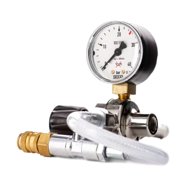 Pressure regulator with gauge hose and nozzles