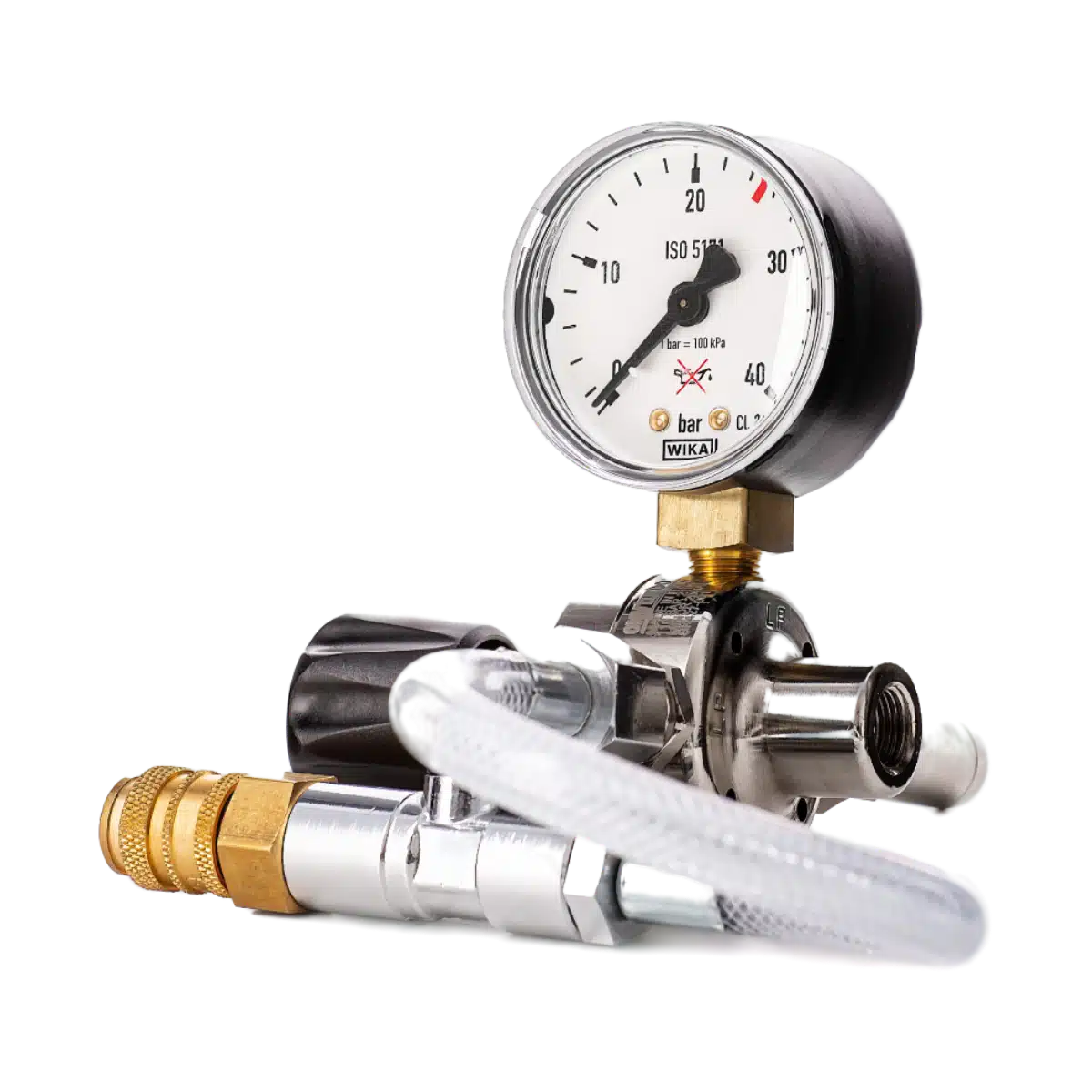 Pressure regulator with gauge hose and nozzles