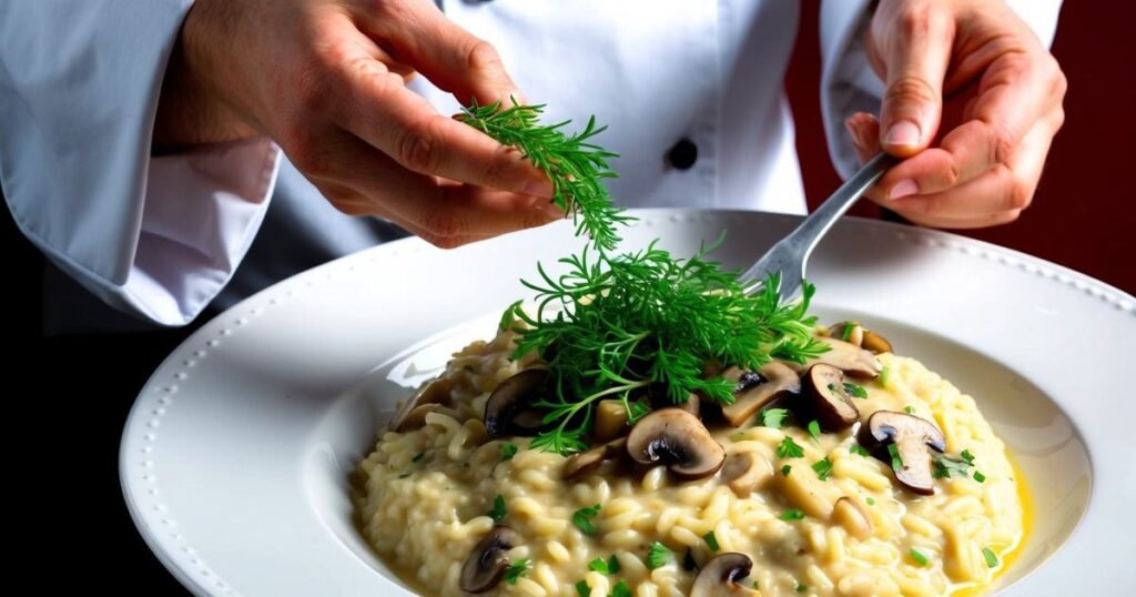 Garnishing and Serving Mushroom Risotto