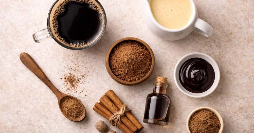 Ingredients for a Mocha Eggnog Latte - EW