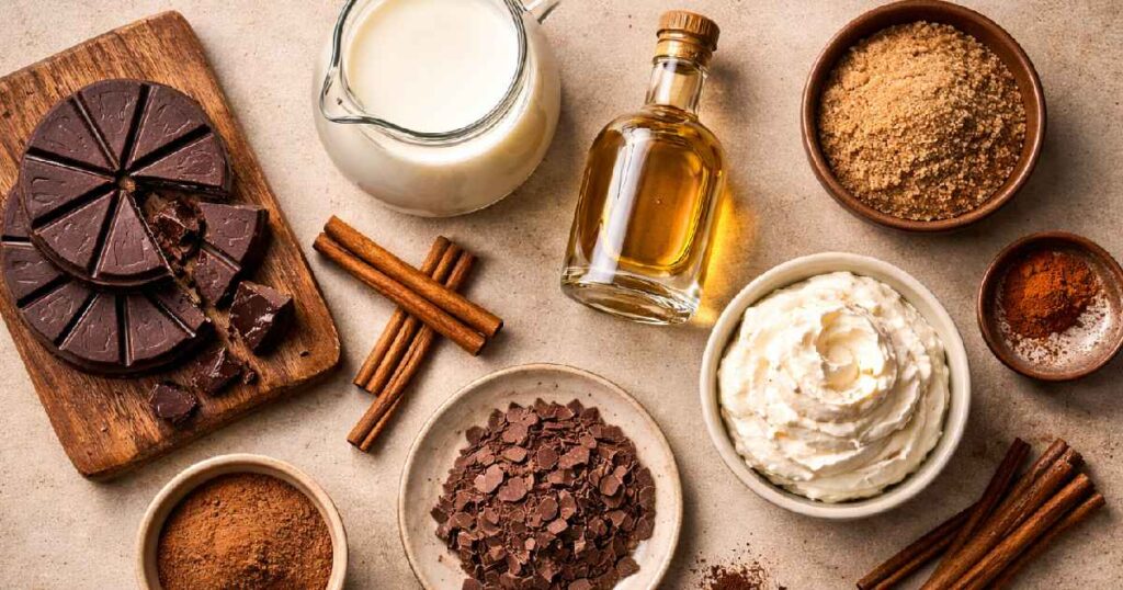 Zutaten für mexikanische heiße Schokolade mit Tequila